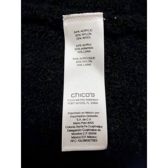 Chicos Womens Black Acrylic/Nylon/Wool Feather Trim Long Sleeve Cardigan Size 2 - Picture 8 of 11